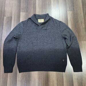 Guess Shawl Collared Y2K Cable Knit Wool Blend Gray Fade lightweight Sweater  XL